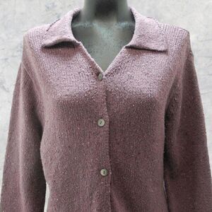 J Jill Purple Silk Wool Blend Collared Button Front Sweater Women’s Size Small